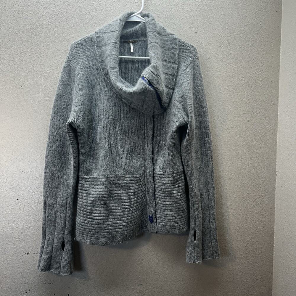 NOBIS Wool Angora‎ Cowl Neck Snap Button Long Sweater Gray Knit Outdoors Granola